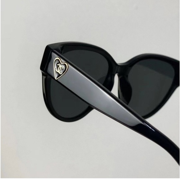 Authentic CHANEL Acetate Enamel Heart sunglasses Black Classic Cat Eye - Picture 6 of 12